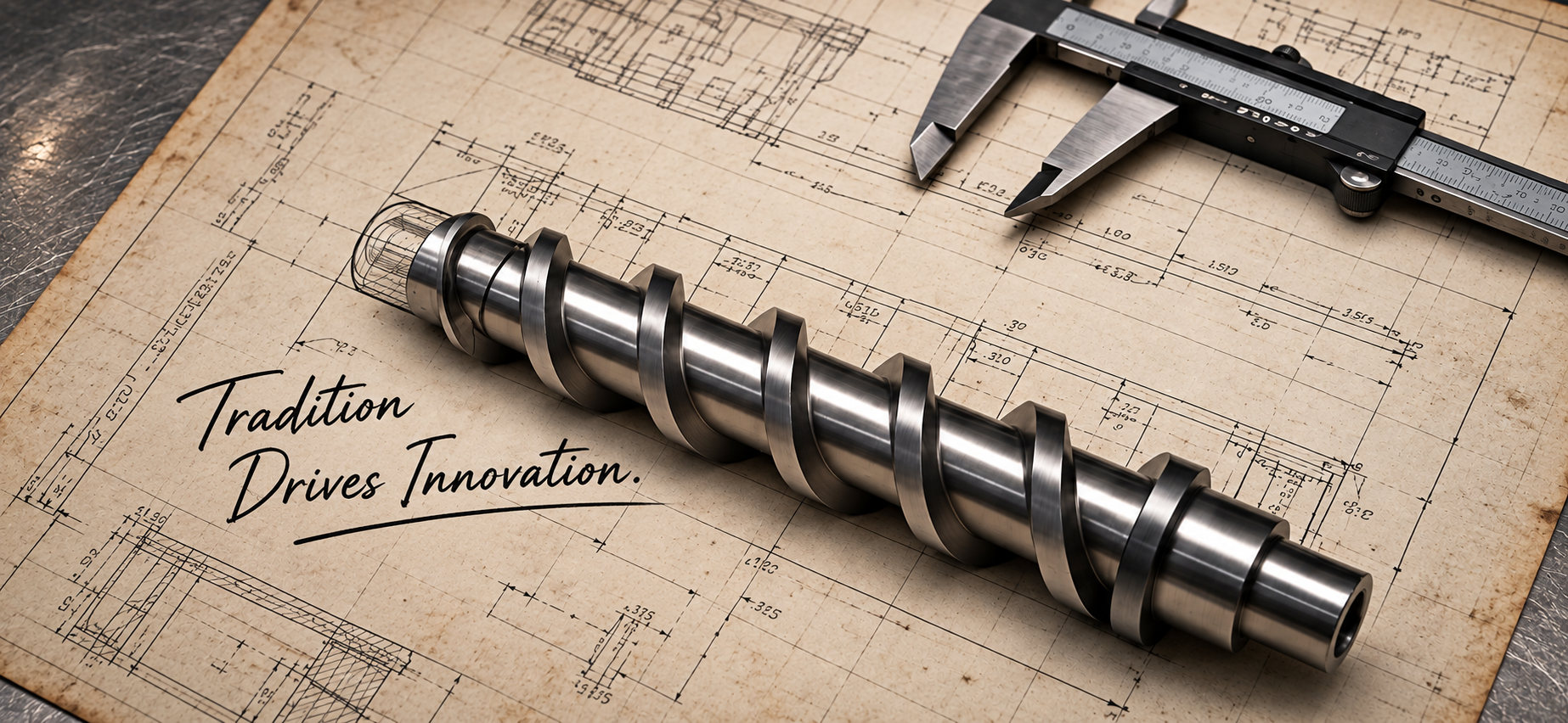 Multiple timing screws in different materials and profiles on steel workbench
